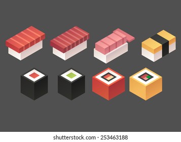 Set Of Stylish Isometric Sushi Icons