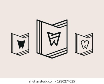 Set of stylish logos with a coat of arms in the form of chewing teeth on a light solid background