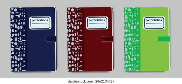 A set of stylish luxury branded notebooks. Banner design for business and school. Vector template for notepads, diaries and other stationery. Work concept.