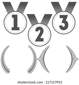 Set of stylish medals and crowns