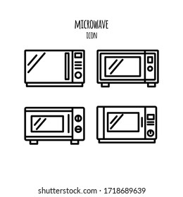 Conjunto de elegantes iconos de hornos microondas. Estilo lineal. Ilustración de material vectorial.