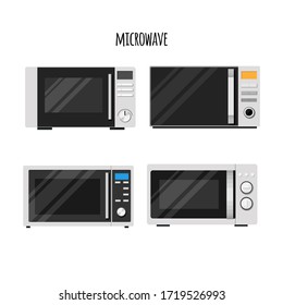 Set of stylish microwaves. Flat style. Vector stock illustration.