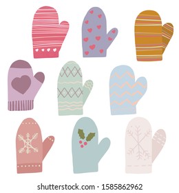 Set of stylish mittens and gloves. Vector illustration on a white background.
