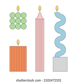 
Está decorado con velas modernas y elegantes. La decoración interior, el spa y el concepto de bienestar. Ilustración vectorial. Se puede usar como elementos de diseño en diseño web o tipográfico, publicaciones en medios sociales, artículos.