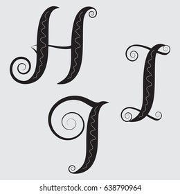 A set of stylish monochrome letters. Vector.