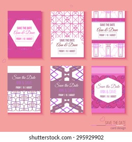 Set of stylish multipurpose Save the Date vector cards. Can be used for baby shower, banners, invitation, mothers, fathers day