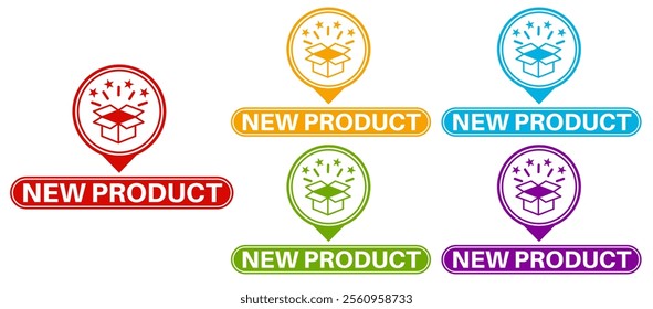 Set Stylish new product icon labels. product launch sign sticker design vector illustration
