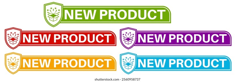 Set Stylish new product icon labels. product launch sign sticker design vector illustration