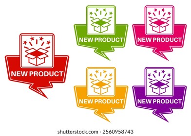 Set Stylish new product icon labels. product launch sign sticker design vector illustration