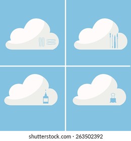 set of stylish office icons  in the cloud. vector. isolated