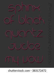  set of stylish, pink, thin line alphabet letters isolated on dark background. vector contemporary font type design. commercial, decorative typeface collection