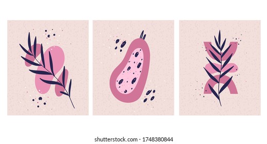 
Set of stylish posters. Abstract plants. Contemporary art. Vector illustration.