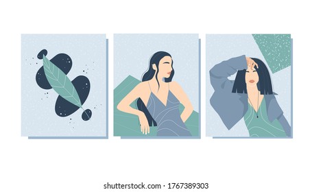 
Set of stylish posters with beautiful abstract women. Modern Art. Vector illustration