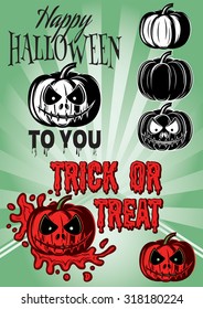 set of stylish pumpkins with inscriptions for Halloween