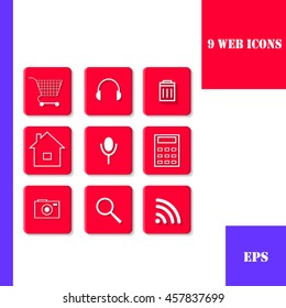 Set of stylish red flat icons for web