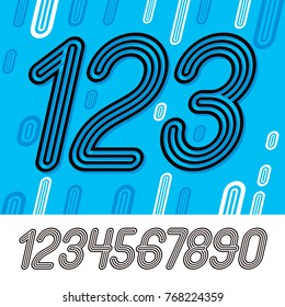 Set of stylish retro vector digits, modern numerals collection. Trendy numerals from 0 to 9  can be used in poster creation. Created using geometric triple stripes.