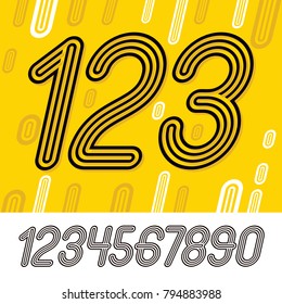 Set of stylish retro vector digits, modern numerals collection. Trendy italic numerals from 0 to 9  can be used in poster creation. Created using triple stripy, parallel lines.