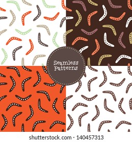 Set of stylish seamless color patterns with boomerangs. Vector illustration