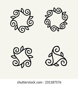 Set of stylish, simple and graceful  floral monochrome monogram design templates, Elegant lineart logo design elements, vector illustration