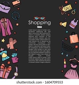 Set of stylish sketch women's accessories. Shopping Vector illustration for a card or poster. Print on clothes. Fashion & Style.