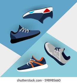 Set of stylish sneakers for training vector, illustration,