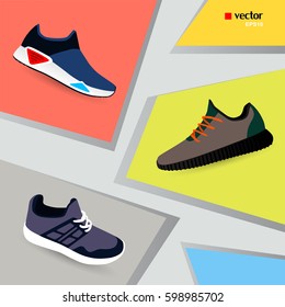 Set of stylish sneakers for training vector, illustration,