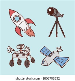 Set of stylish space hand drawing vector illustration