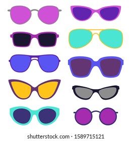 Set of stylish sunglasses. Colorful bright abstract fashionable accessories.