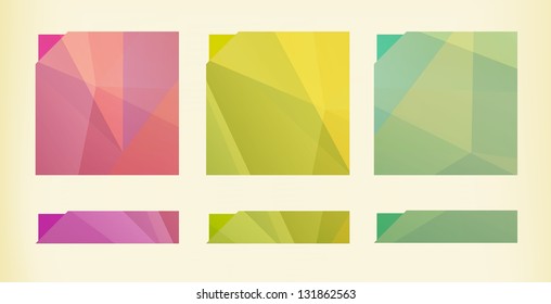 Set of stylish templates and buttons with polygon pattern / polygon style templates and buttons