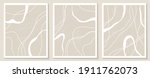 Set of stylish templates with organic abstract shapes and line in nude colors. Pastel background in minimalist style. Contemporary vector Illustration
