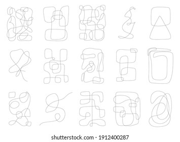 Set of stylish templates with organic abstract line composition. Wall decor in minimalist style. Contemporary vector Illustration