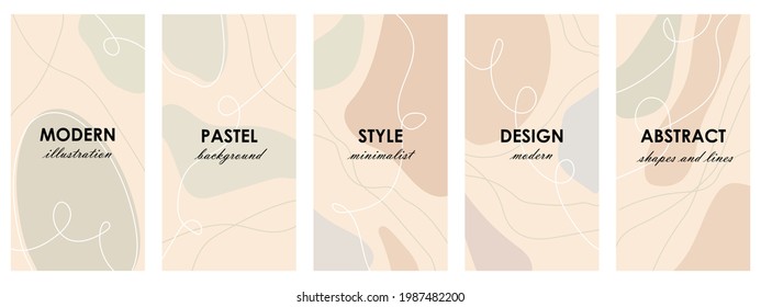 conjunto de plantillas elegantes con formas orgánicas abstractas y línea en tonos desnudos fondo pastel de estilo minimalista vector contemporáneo Ilustración