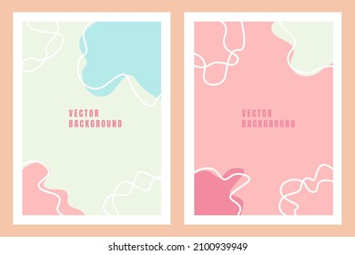 Set of stylish templates with organic abstract shapes and line in nude colors. Pastel background in minimalist style. Contemporary vector Illustration