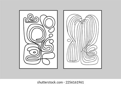 A set of stylish templates with organic abstract shapes and lines. Pastel background in a minimalist style. Modern vector illustration