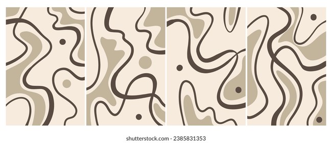 Set of stylish templates with organic abstract shapes and lines in nude colors. Pastel background in minimalist style. Contemporary vector Illustration