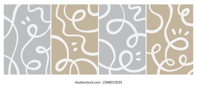 Set of stylish templates with organic abstract shapes and lines in nude colors. Pastel background in minimalist style. Contemporary vector Illustration