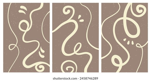 Conjunto de elegantes Plantillas con Formas orgánicas abstractas y líneas en colores nude. Fondo pastel en estilo minimalista. Ilustración vectorial contemporánea