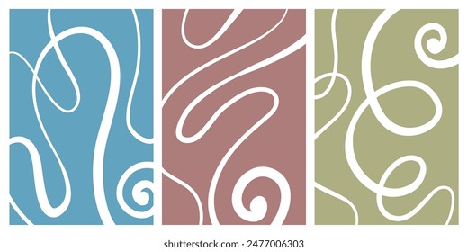 Set of stylish templates with organic abstract shapes and lines in nude colors. Pastel background in minimalist style. Contemporary vector Illustration
