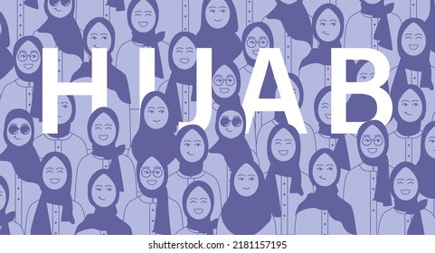 Set of stylish and trendy hijab woman hand-drawn. Modern  faces fashion hijab girl perfect for social media template and wallpaper. seamless pattern group of hijab girl muslim character.