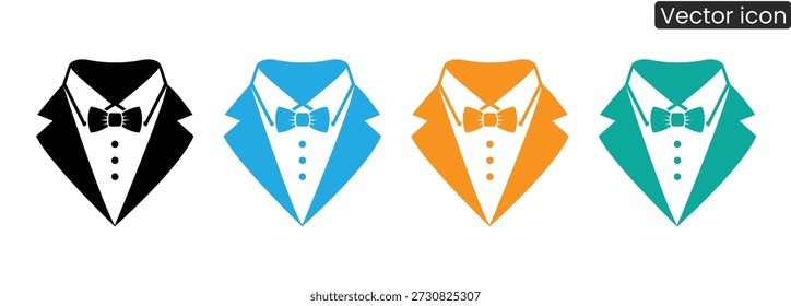 Set of stylish tuxedo icons in different colors for luxury branding and formal events