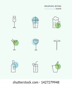

Set of stylish  vector alcoholic drinks icons.  Thin Line Icons. Bar set. 