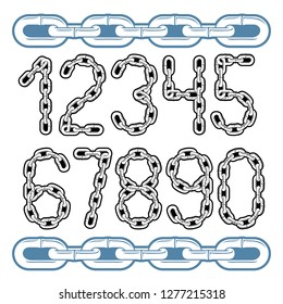 Set of stylish vector digits, modern numerals collection. Cool numbers for use as poster design elements. Created using chrome chain, linkage.