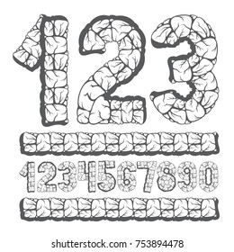 Set of stylish vector digits, modern numerals collection. Bold numbers from 0 to 9 can be used for logo creation, poster design. Created using masonry texture.