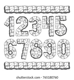 Set of stylish vector digits, modern numerals collection. Bold numbers from 0 to 9 can be used for logo creation, poster design. Made with 3d granite structure style.