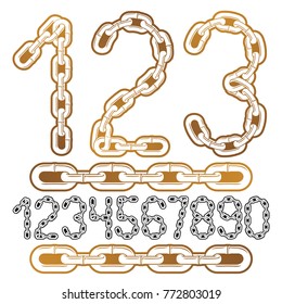 Set of stylish vector digits, modern numerals collection. Cool numbers for use as poster design elements. Made with steel chain link, joined link.