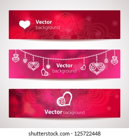 Set of stylish vector headers or banners with hearts.