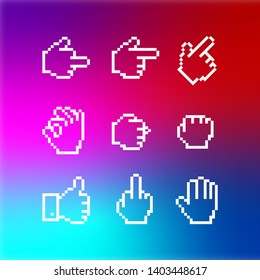 Set of stylish vector icons from hand gestures for design of applications and Internet services.Background from a fashionable colorful gradient