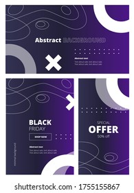 Set of stylish vector patterns in dark blue with wavy lines and geometric shapes