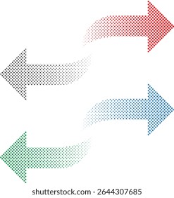 Un conjunto de flechas de semitono vibrantes con estilo en varias Formas y colores sobre un fondo transparente. Perfecto para infografías, presentaciones, Elementos de Web y diseños de proyectos de gráficas direccionales.