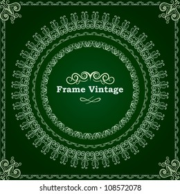 Set of stylish vintage frames, borders and design elements on green background